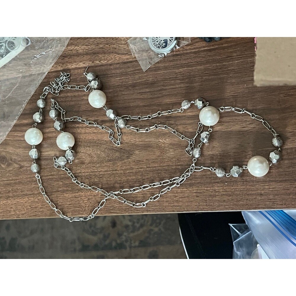 Long Necklace with Pearls silver accents single or double layer necklace - Picture 2 of 4